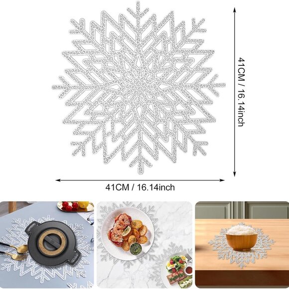 Snowflake Placemats Sets of 12 Silver Table Mats Hallow-Out Heat-Resistant for C - Picture 3 of 7